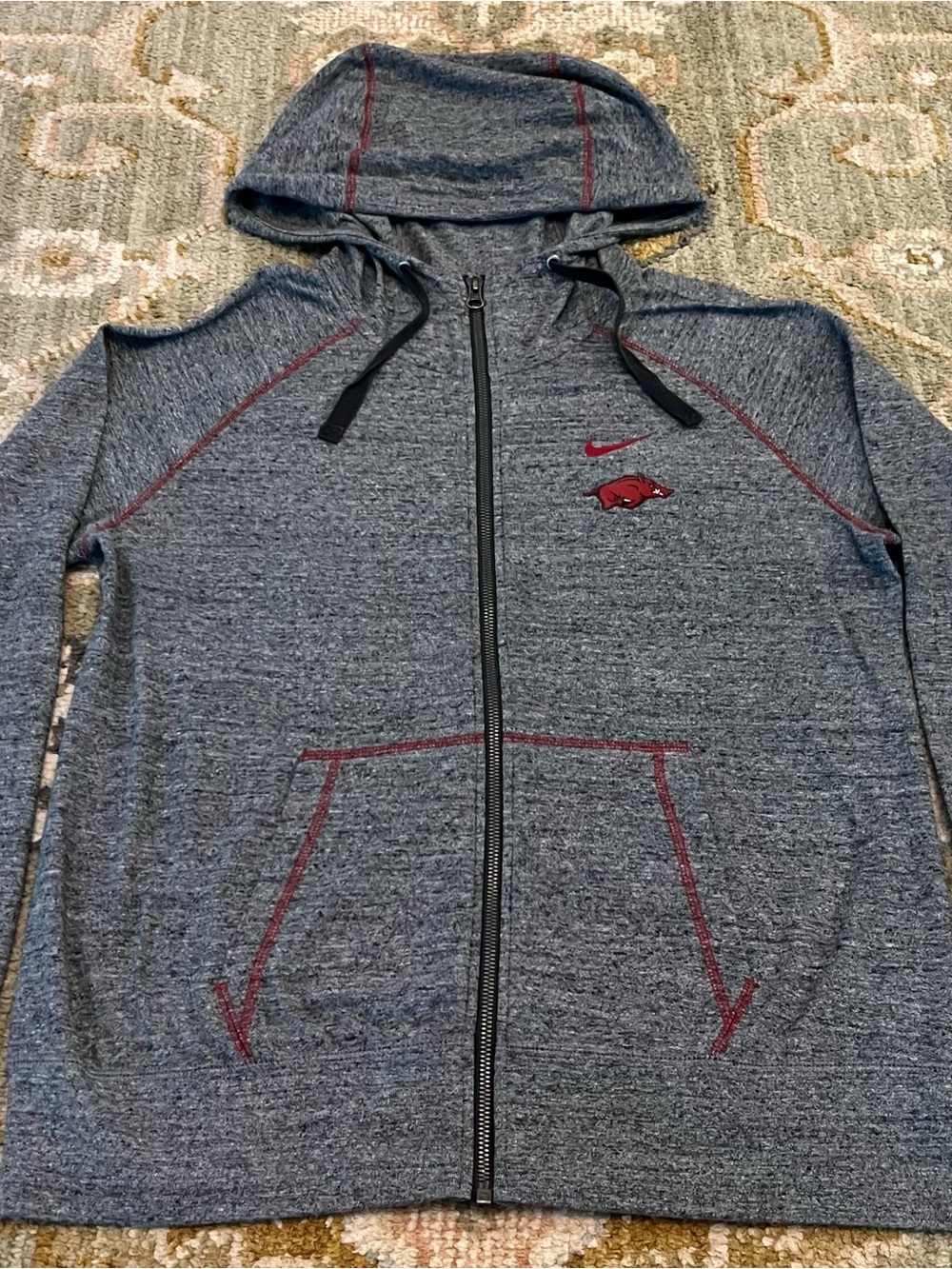 Arkansas Razorbacks Nike Full Zip Hoodie Men Size Large Color Dark Heather Grey - Picture 1 of 4